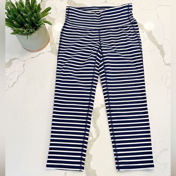 Athleta Navy White Striped Capri Leggings - Picture 2 of 4